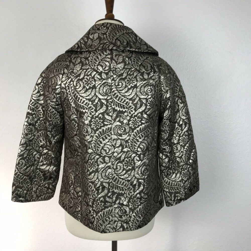 Banana Republic Jacket Women S Blazer Floral Metallic Brocade Silk Blend Evening - Picture 4 of 11